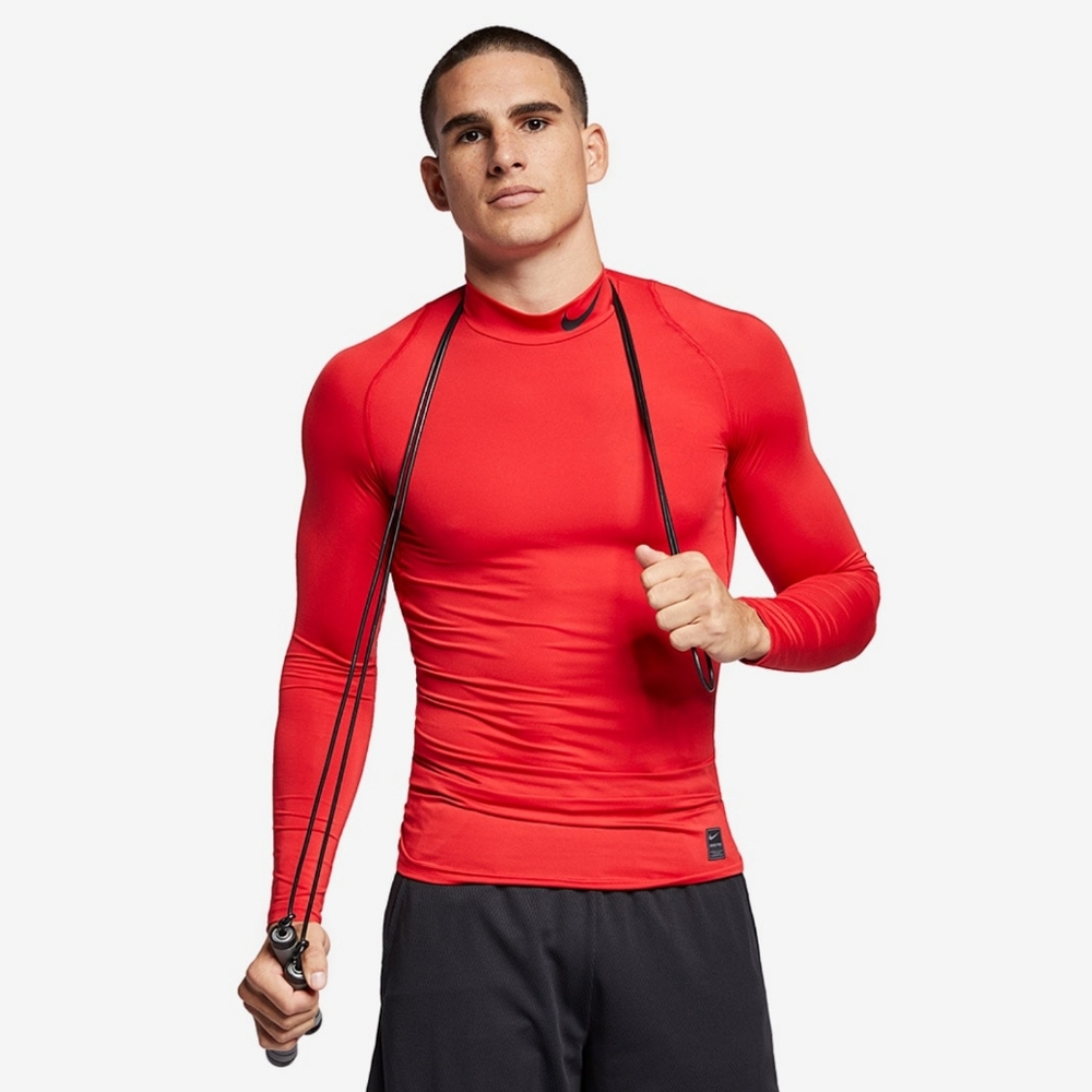 Nike Pro • Mens fitted long sleeve shirt red black large compression combat